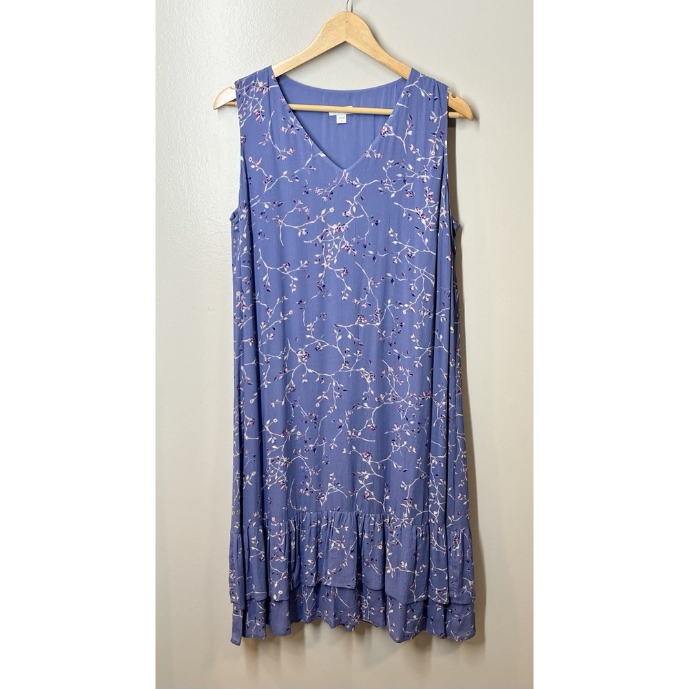 J.Jill Twilight Sky Blossom Stem Floral Blue Sleeveless Ruffle Tiered Dress Sz M